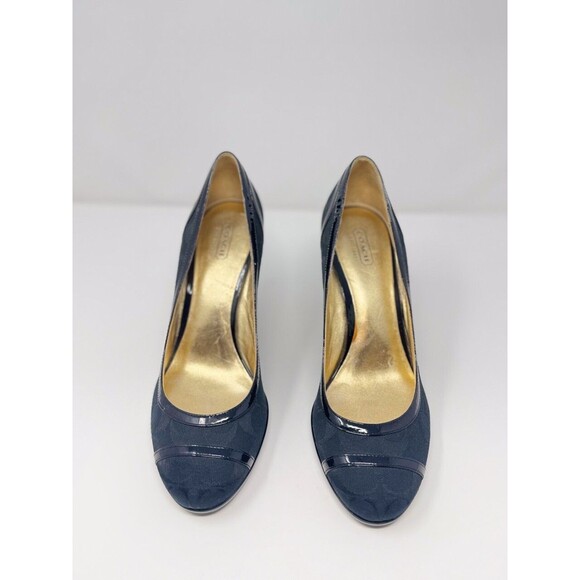 Coach Sandals Blue Leather Kerryann Signature Slip On Wedge Heel Pump US 10 B - Picture 4 of 9